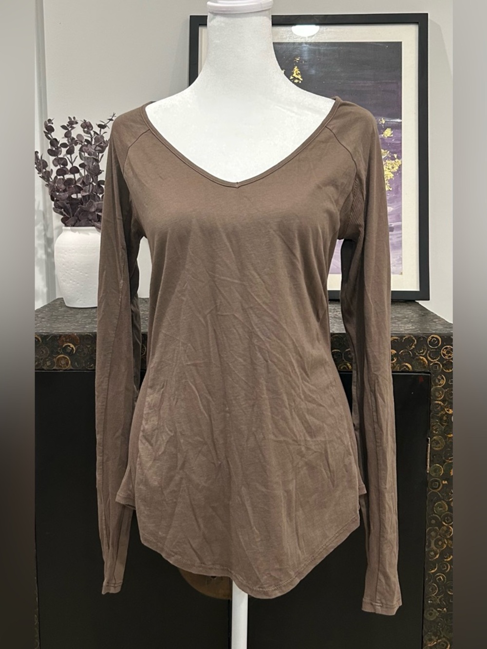 Michael Stars Brown V-Neck Long Sleeve Tee | One Size